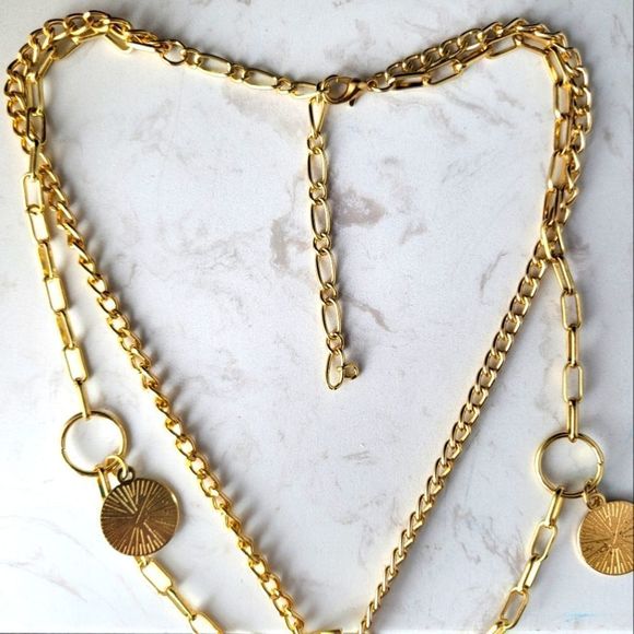 NEW 2 layers necklace fashion gold tone with charms - Picture 2 of 3